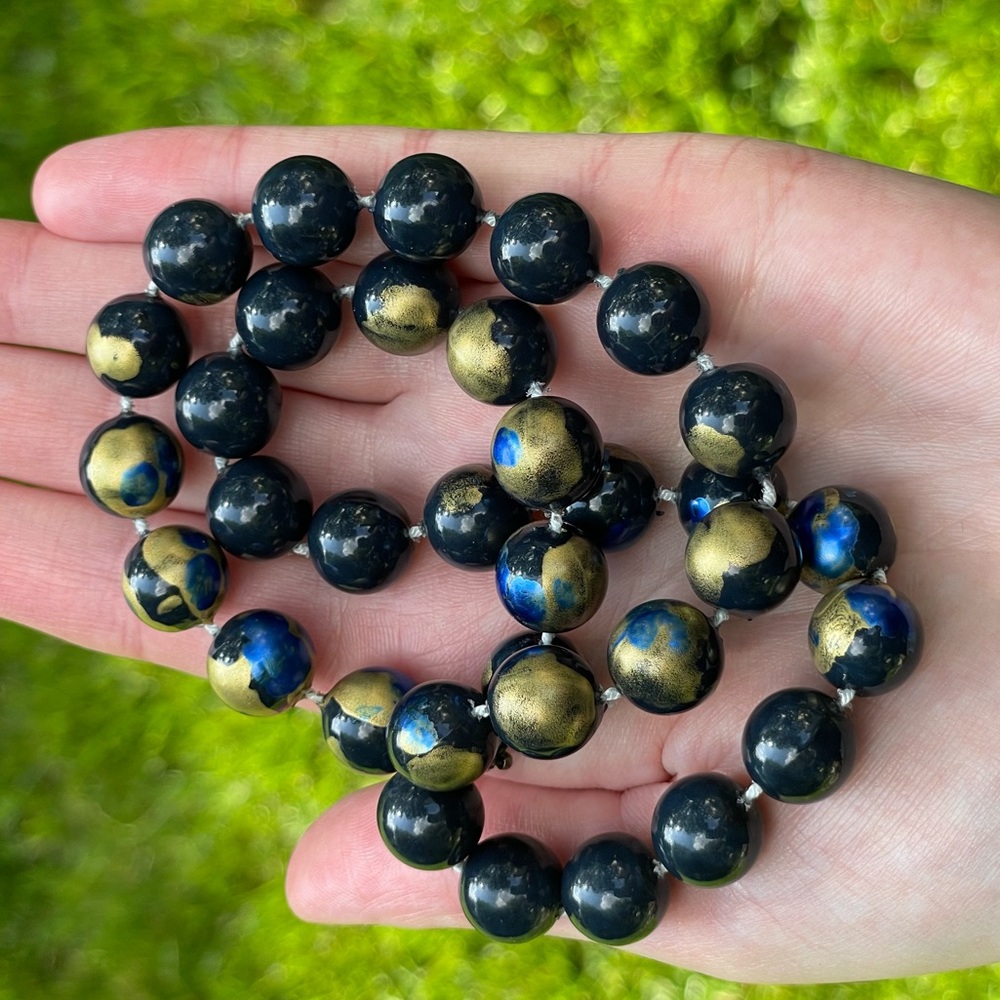 Vintage Blue & Gold Faux Pearl Necklace